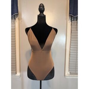 Brown Deep V Bodysuit Strappy Back Skims Vibe Minimalist S Sexy Top